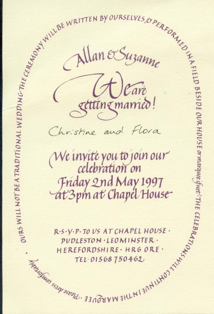 Wedding invitation calligraphed by Christine Oxley
